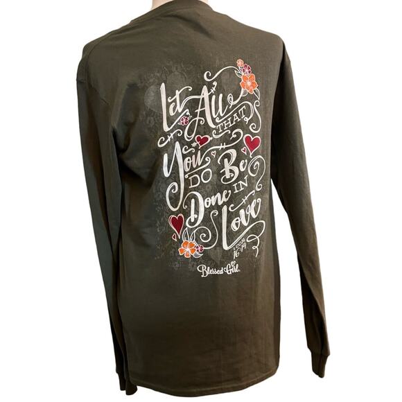 Blessed Girl "Let All That You Do Be Done In Love" Tee, Olive Green, Size Small - Picture 2 of 4